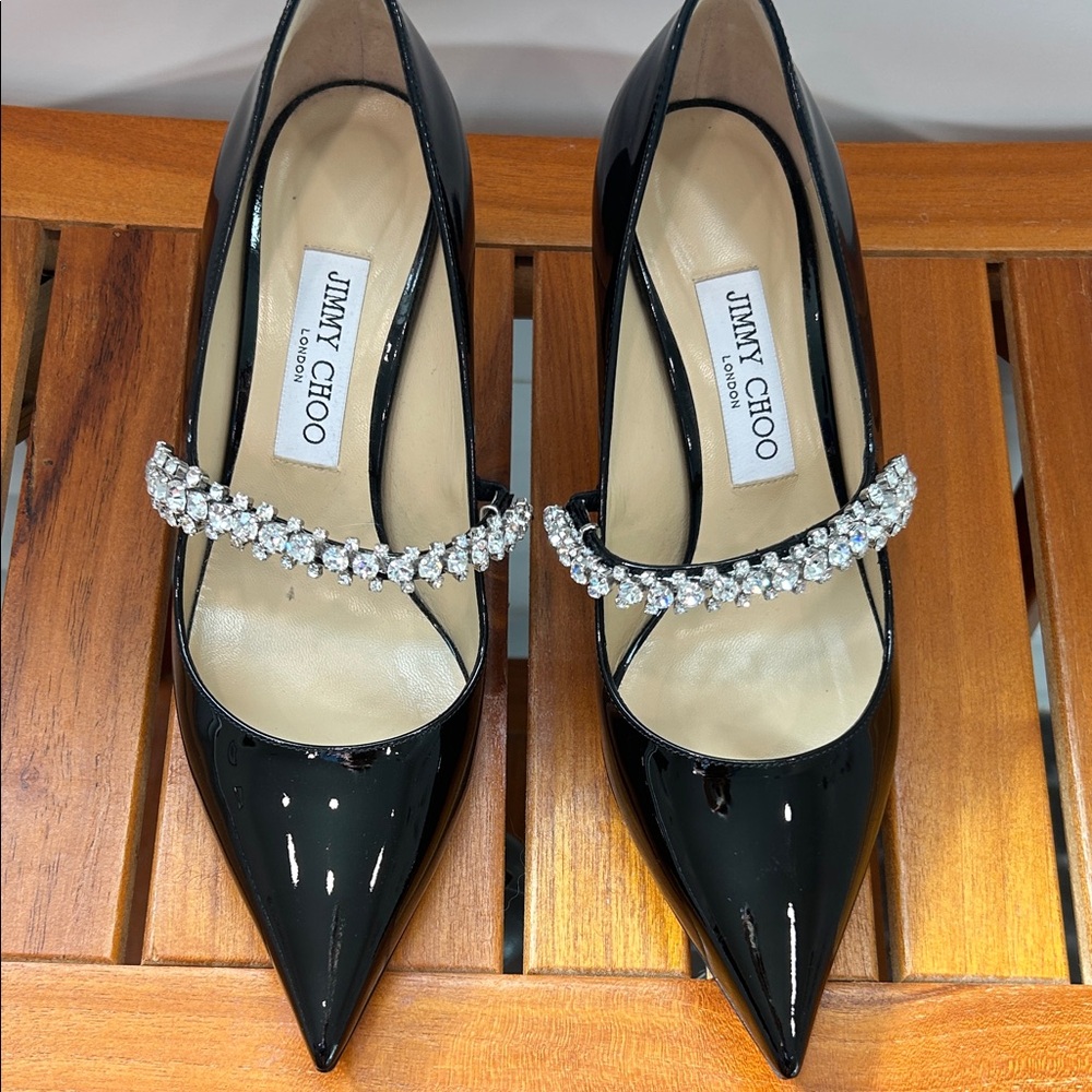 Jimmy Choo Black Heels with Crystal Embellishment